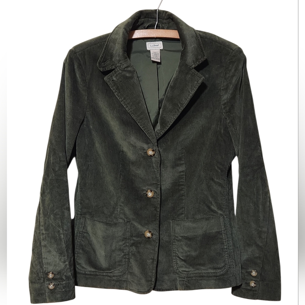 L.L. Bean Corduroy Olive Green Women's Blazer Jacket Size 8